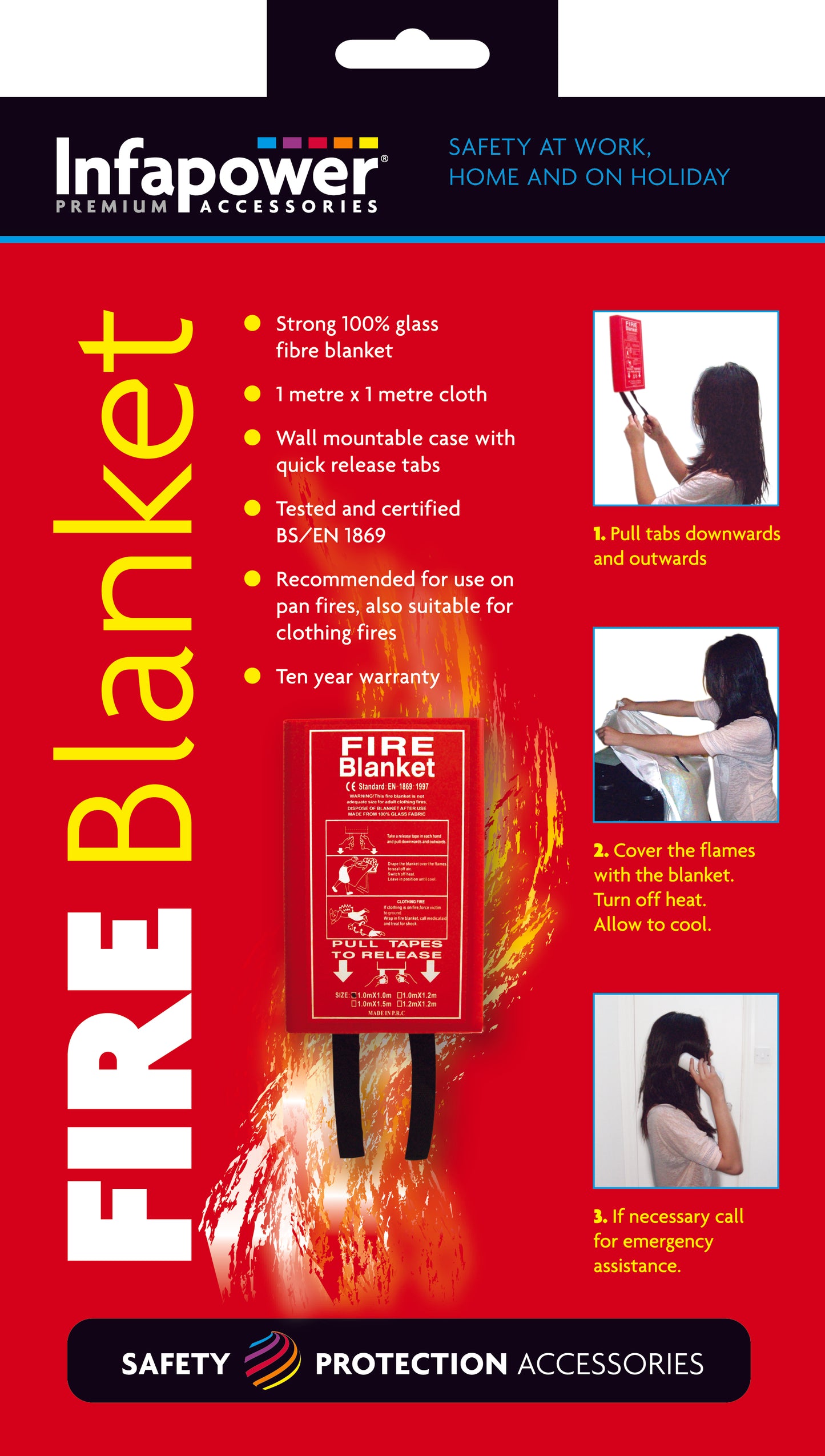 Infapower Emergency Fire Blanket Cloth 1 x 1m 100% Glass Fibre X102 (Parcel Rate)