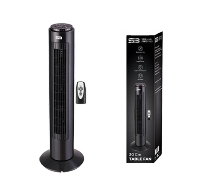 S3 29 Inch Tower Fan with Remote 16.3 x 14.5 x 74 cm 220 - 240V Black S31005 / F29