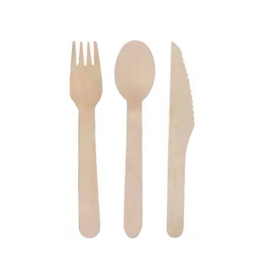 Disposable Wooden Cutlery Spoons Forks and Knives 15.5cm Pack of 100 Assorted ST590201