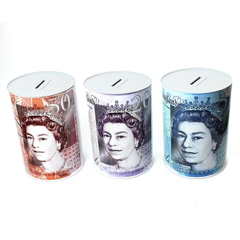 MTL250 Large Pound Note Coin Money Tin Box 17 x 22cm Assorted Designs King / Queen 2296 / TIN006 A