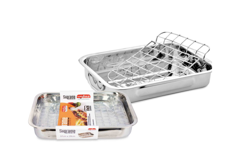 Handless Pans Stainless Steel Roasting Lasagne Tray Grill Pan with Handless and Rack ...