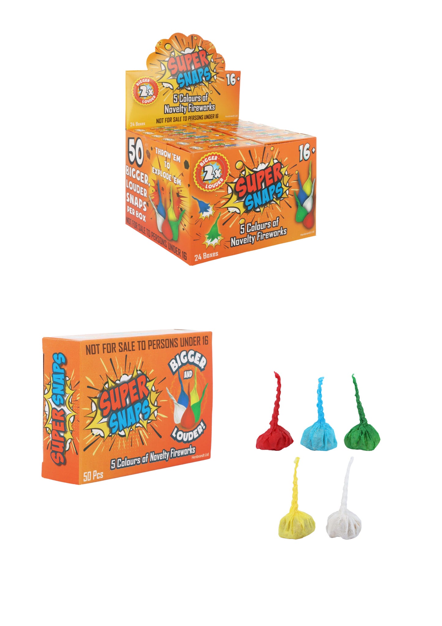 Retro Toys Outdoor 2x Louder Coloured Fun Super Snaps Bangs Box of 24 Packs Assorted Colours X39137