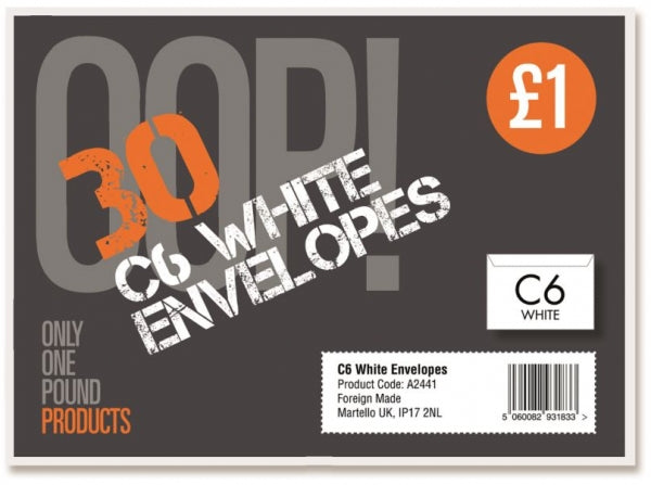 OOP! C6 White Envelopes Pack of 30 A2441 (Large Letter Rate)