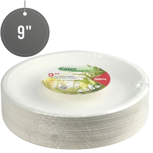 Disposable Compostable Eco-Bio Bagasse Sugarcane Plates 9" Pack of 50 ST81424 (Parcel Rate)