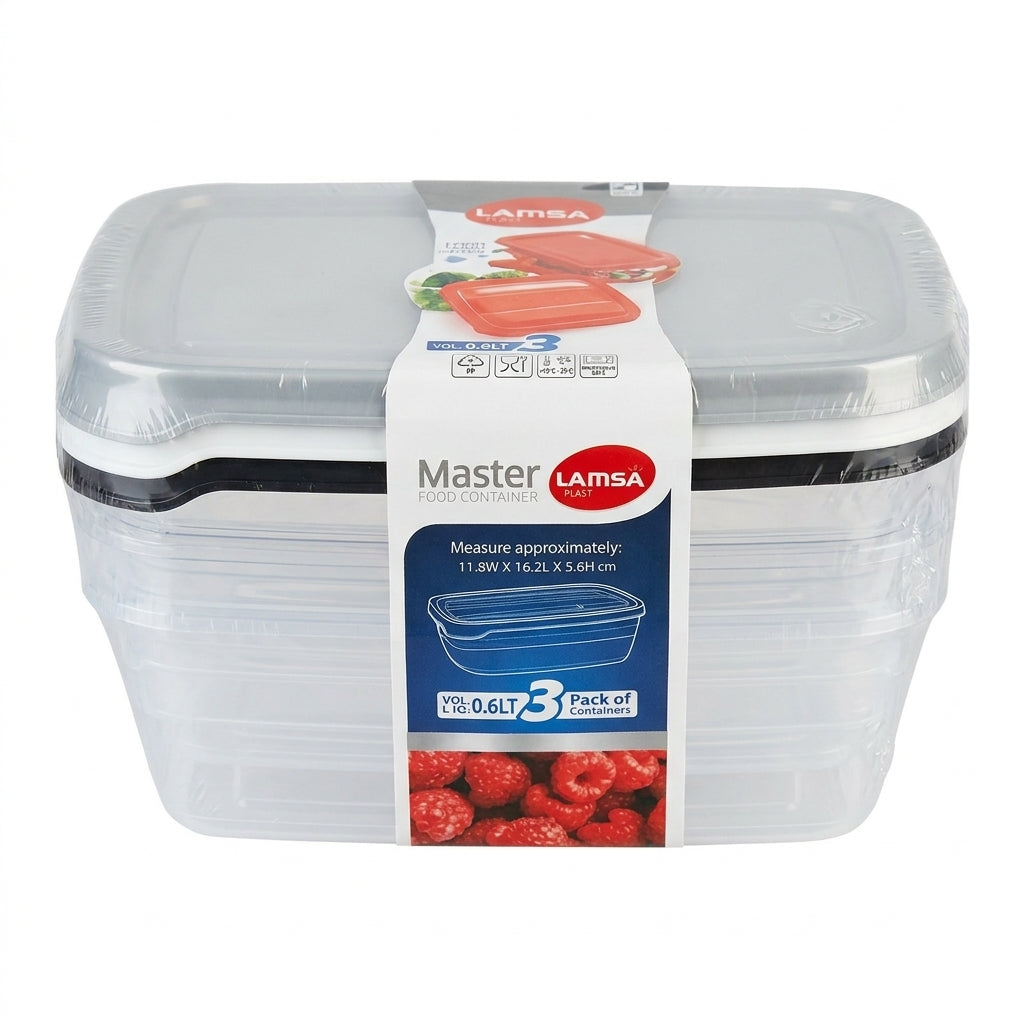 Plastic Food Container 99%Airtight 0.6L 3Pack 11.8x16.2x5.6cm(approx.) 160g(NW) SKU 14179
