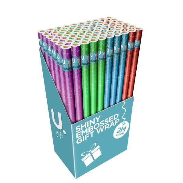 Embossed Metallic Gift Wrapping Paper 2m x 70cm Assorted Colours P1904 (Parcel Rate)