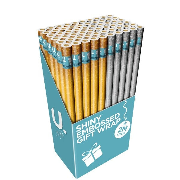 Embossed Metallic Gift Wrapping Paper 2m x 70cm Assorted Colours P1919 (Parcel Rate)