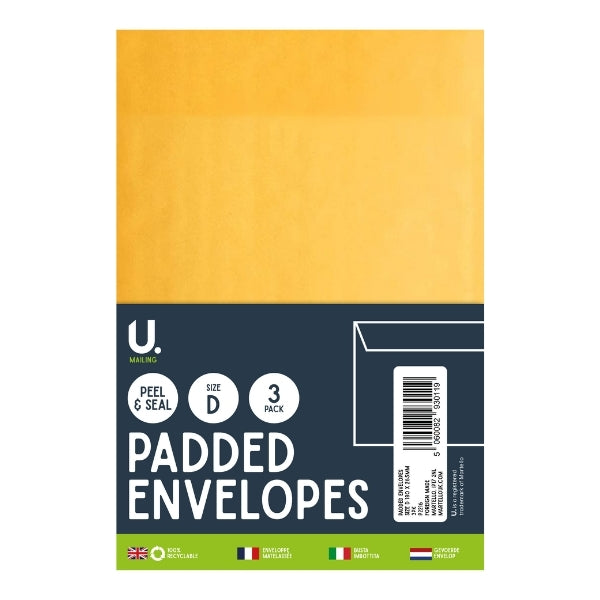 Padded Envelopes Size D 200 x 265 mm Pack of 3 P2216 (Parcel Rate)