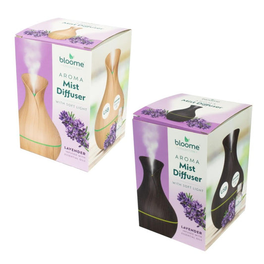 Bloome Aroma Vase Mist Diffuser with Soft Light 200ml Lavender Assorted Colours 324596 (Parcel Rate)