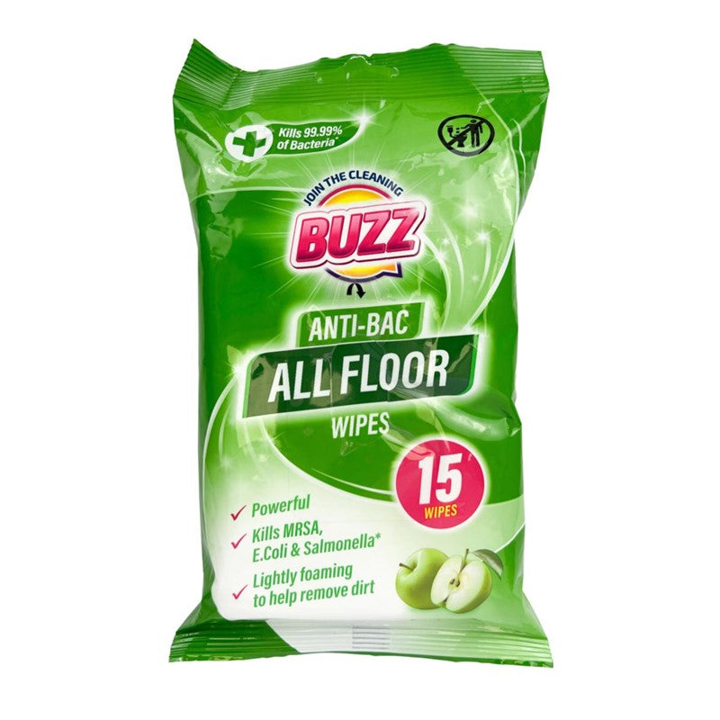 Buzz All Floor Antibacterial Wipes 15 Pack Apple 321596 / 324257 (Parcel Rate)