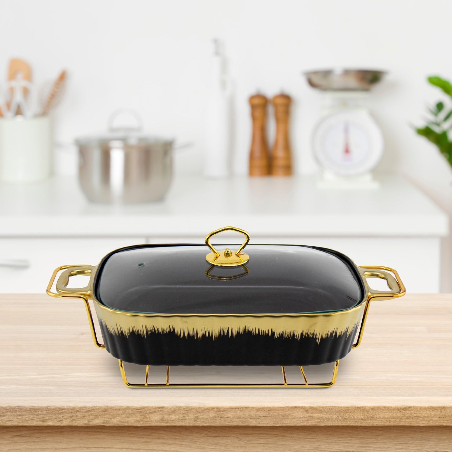 SQ Professional Durane Porcelain Banquet Chafing Dish 1.5L Black-Gold 10668 (Big Parcel Rate)