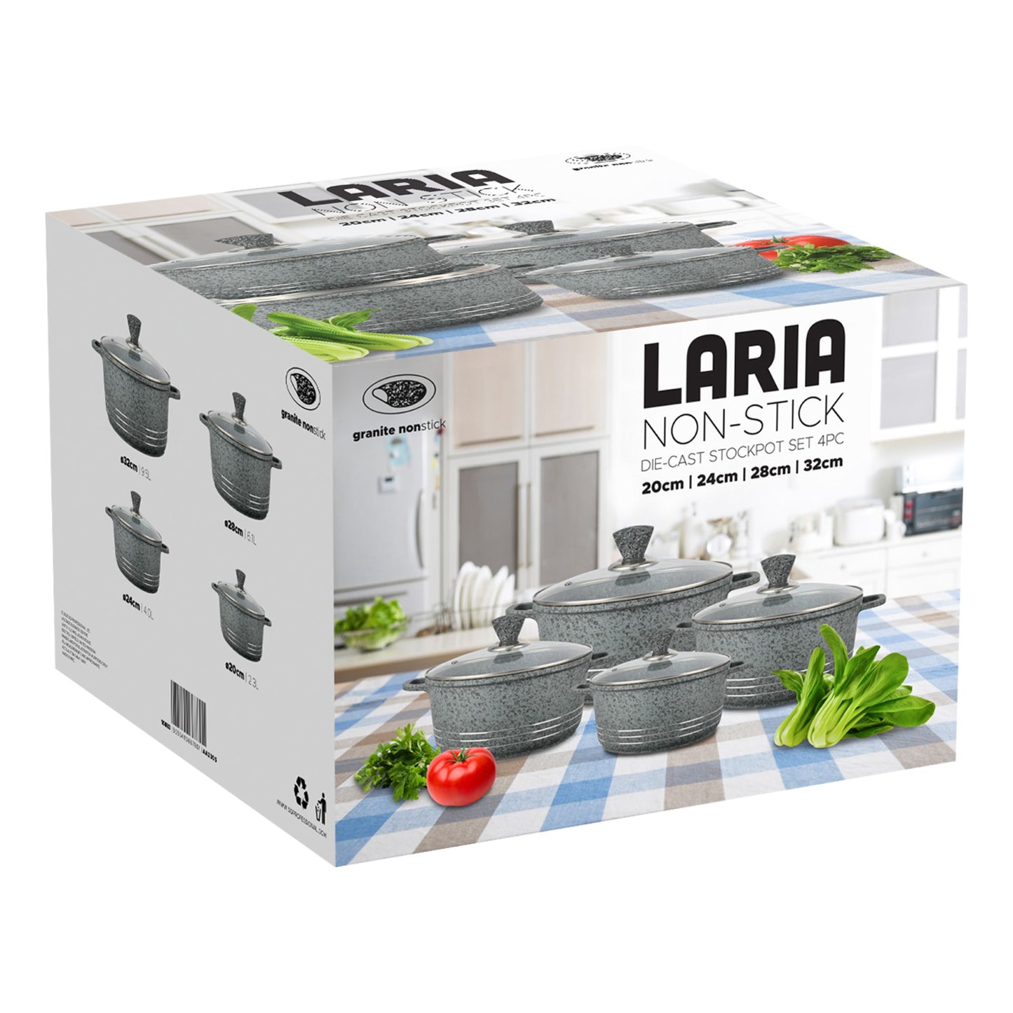 Laria Granite Die Cast Stockpot Pan Set 4pcs Grey 10883 (Big Parcel Rate)