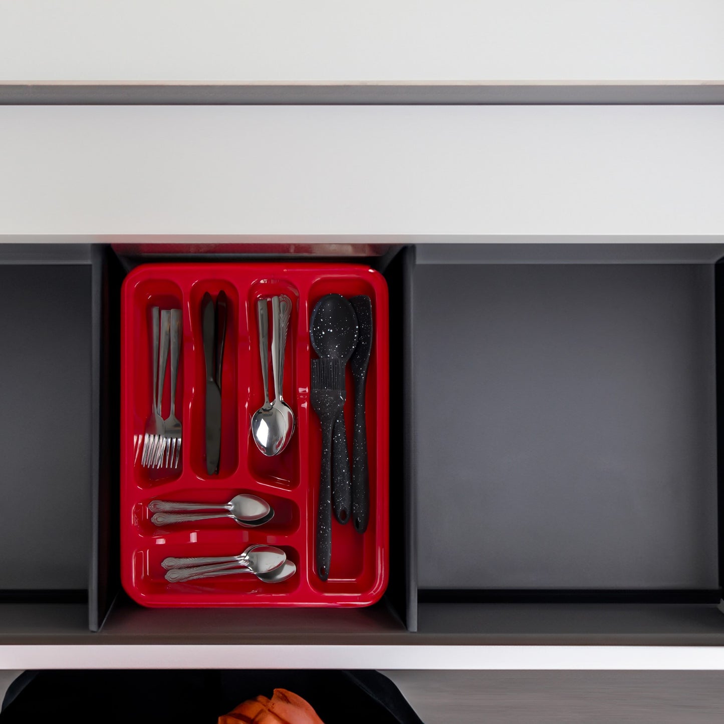 Asude Plastic Cutlery Drawer Organiser 6 Sections 29.5 x 37.5 x 5 cm Assorted Colours 11136 (Parcel Rate)