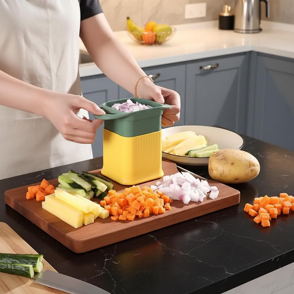 One Step Plastic Potato Chipper Fries Vegetable Cutter 10.5 x 15.5 x 9.5cm Assorted Colours 8055 (Parcel Rate)