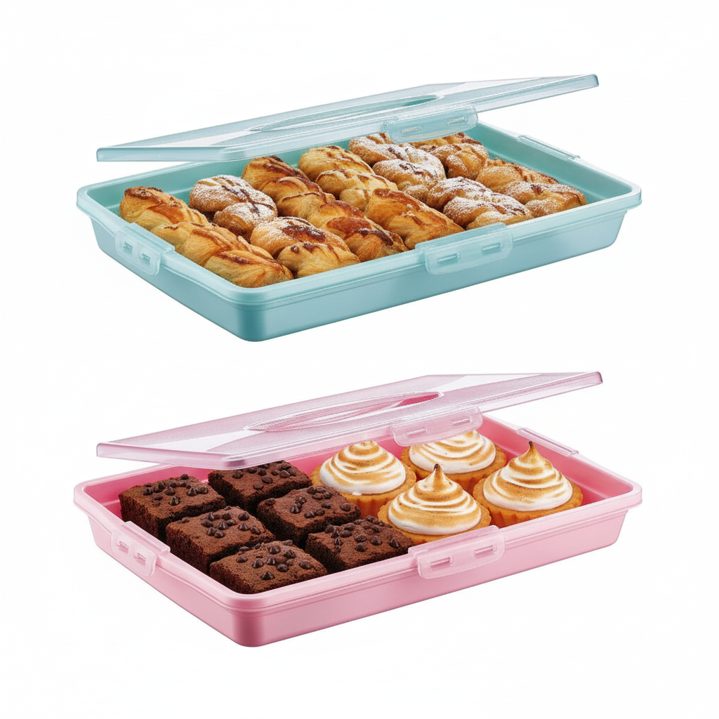 Plastic Cake Pastry Party Brownie Tray Storage Carry Box with Cover 45 x 30 x 10 cm Assorted Colours D30307 (Parcel Rate)