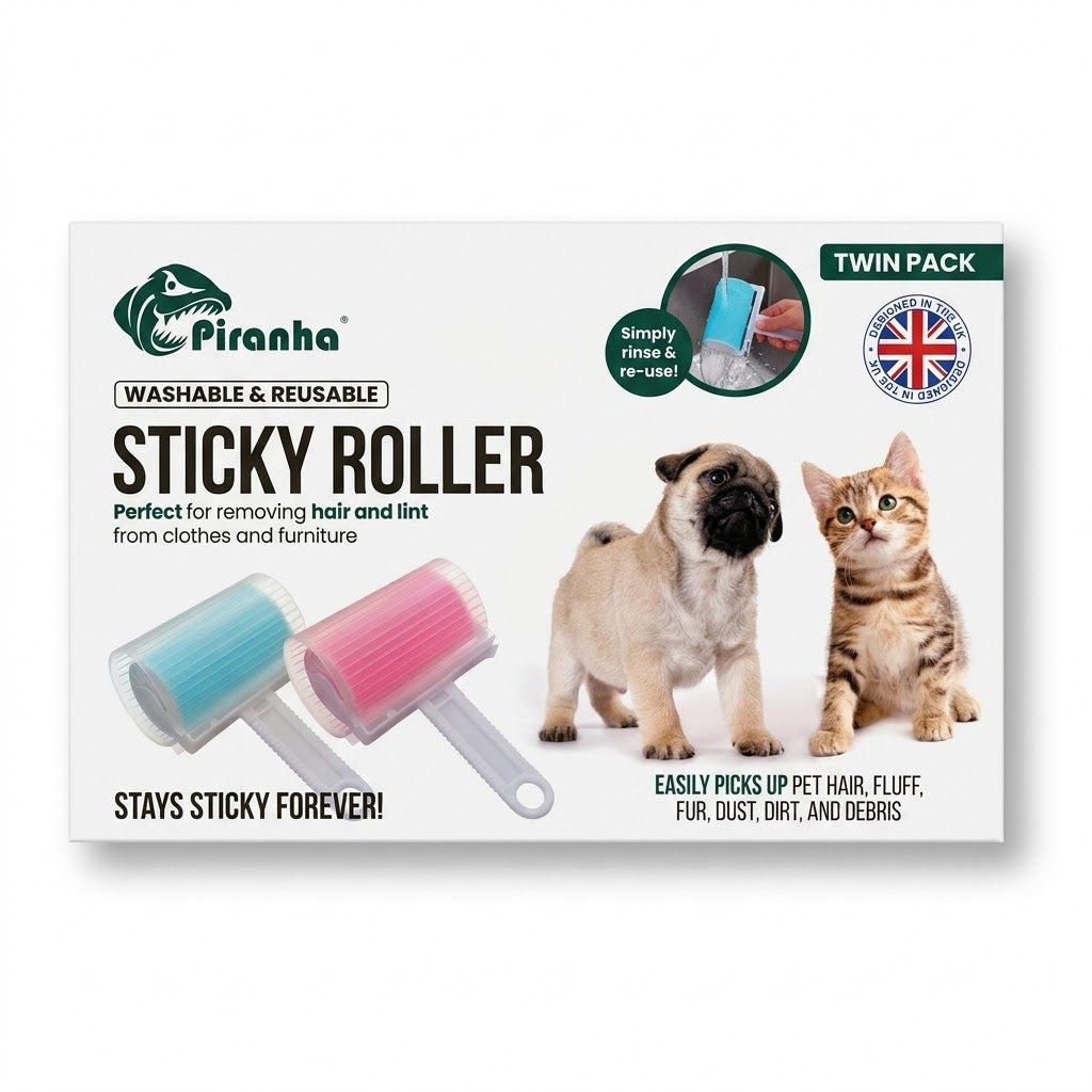 Reusable Sticky Lint Roller Twin Pack for Removing Pet Hair & Fluff with Protective Cover SKU 9001