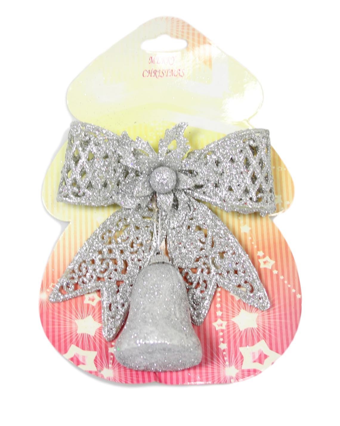 Christmas Tree Decoration Glitter Bow with Bell 15cm Assorted Colours 1458 (Parcel Rate)