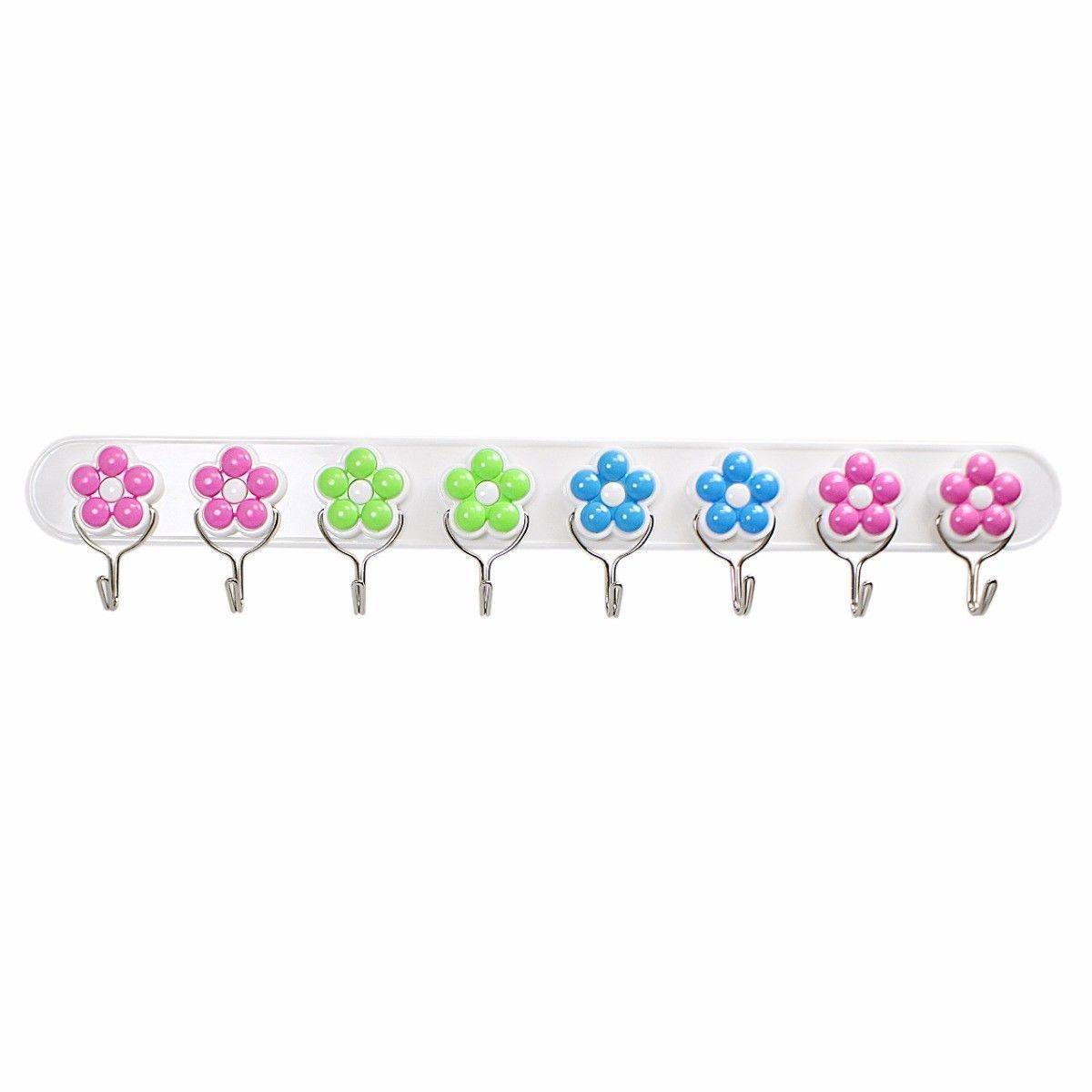 Self Adhesive Plastic Flower 8 Hook Rack 43cm 4789 (Parcel Rate)