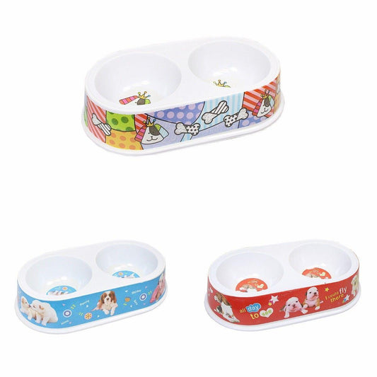 Plastic Dog Cat Feeding Bowl Assorted Colour With Printed Design Pets 21cm x 8cm 0070 (Parcel Rate)