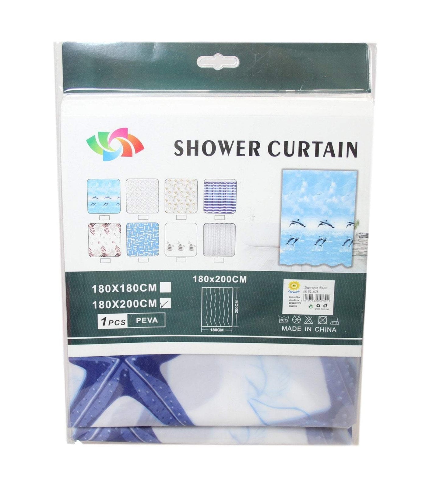 PEVA Bathroom Shower Curtain 180 x 200cm Assorted Designs 5739