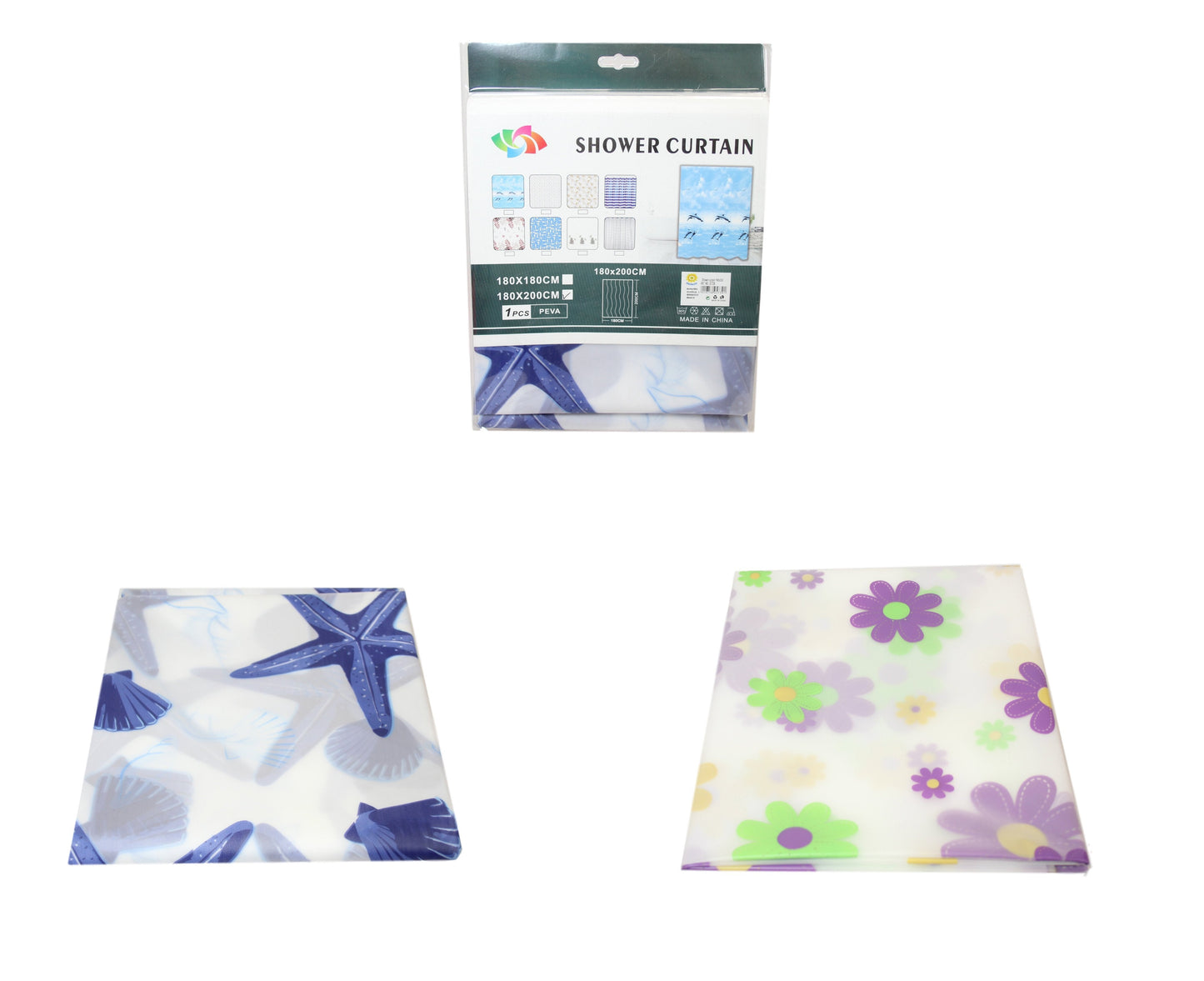 PEVA Bathroom Shower Curtain 180 x 200cm Assorted Designs 5739