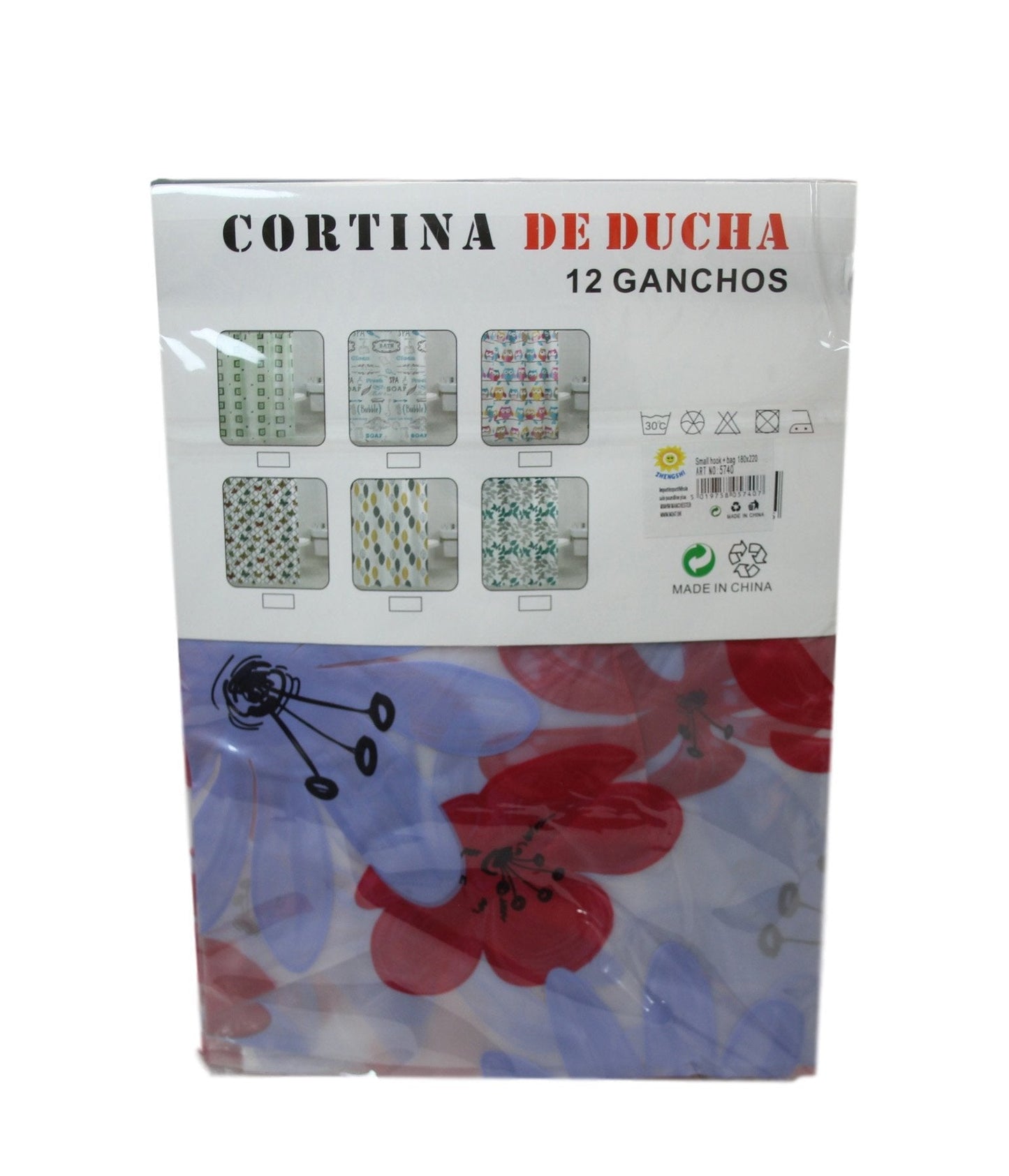 Bathroom PEVA Shower Curtain  180 x 200cm Assorted Designs 5740
