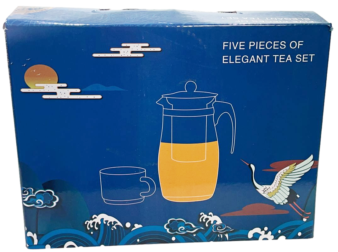 Elegant Glass Tea Pot with 4 Tea Cups Set of 5 Pieces 6661 (Parcel Plus Rate)