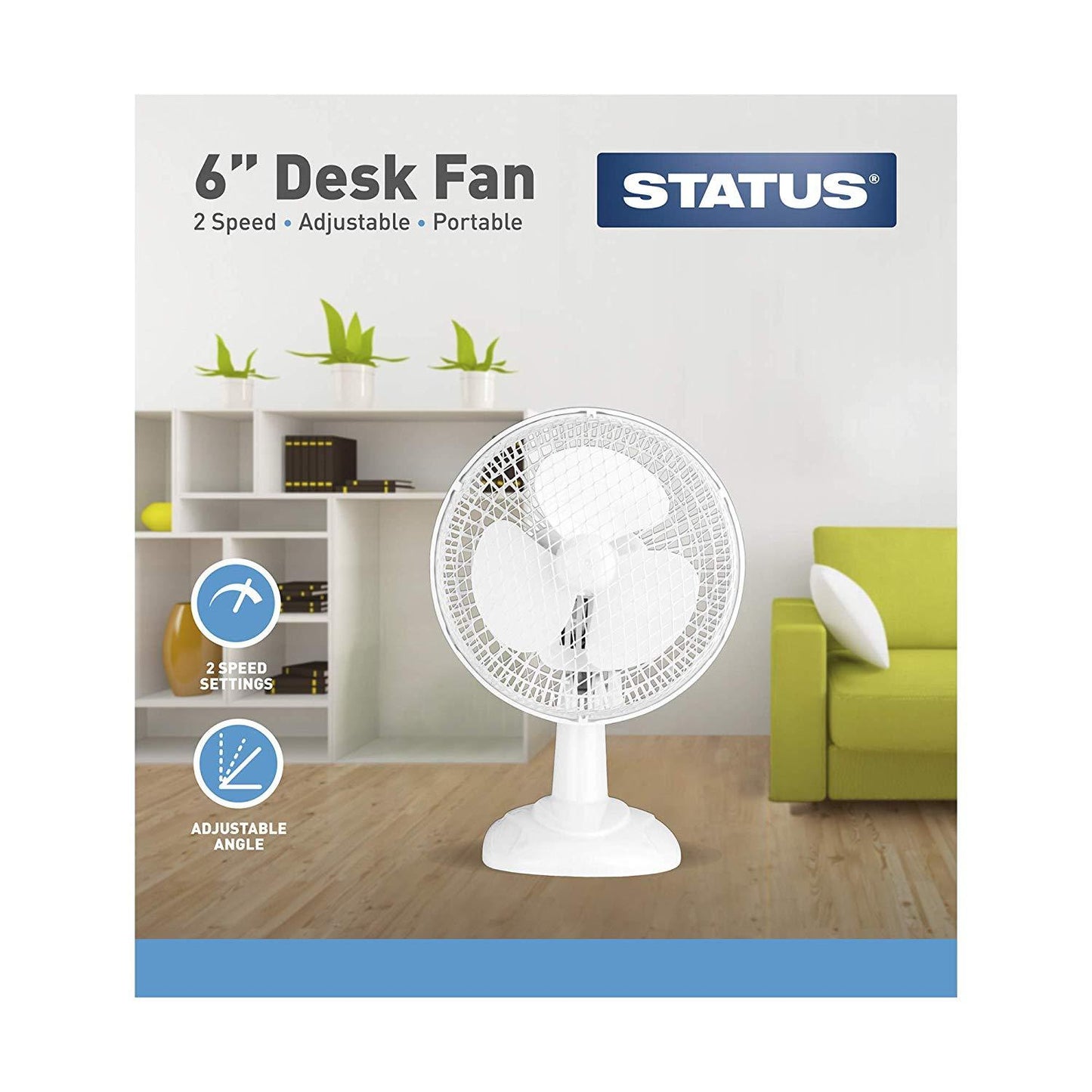 6'' White Status Desk Fan 2 Speed Settings Adjustable Angle Desk Fan S6DESKFAN
