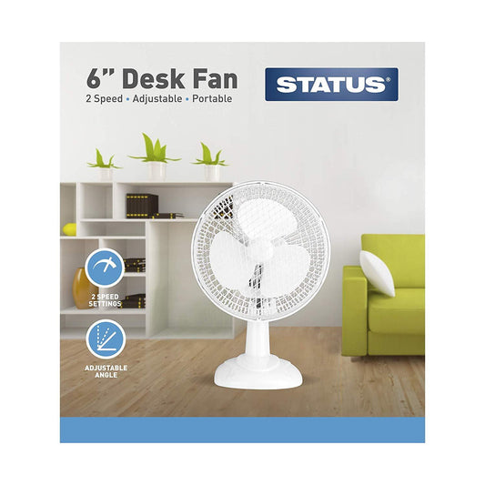 6'' White Status Desk Fan 2 Speed SKU S6DESKFAN/TF6