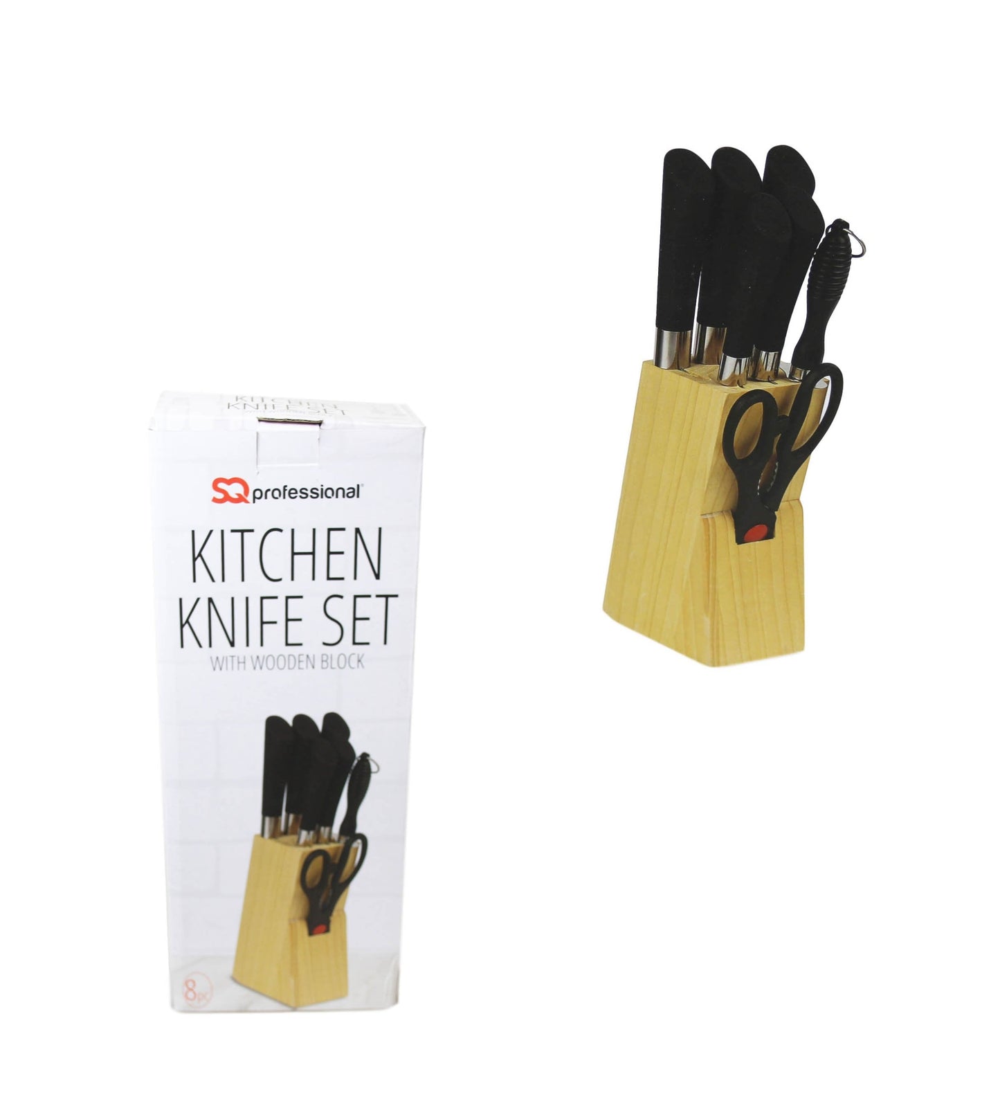 SQ Professional Stainless Steel Knife Set of 8 including Block and Scissors 8888