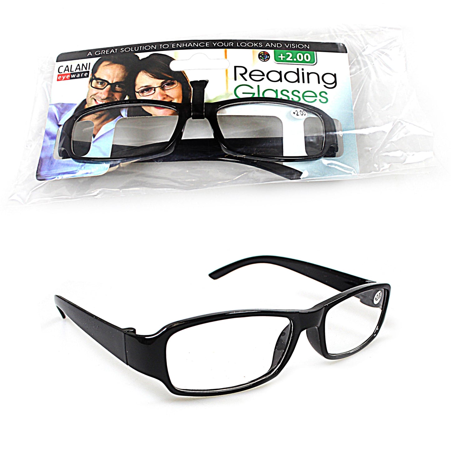 Plastic Calani Black Reading Glasses +2.00 1541  RDG