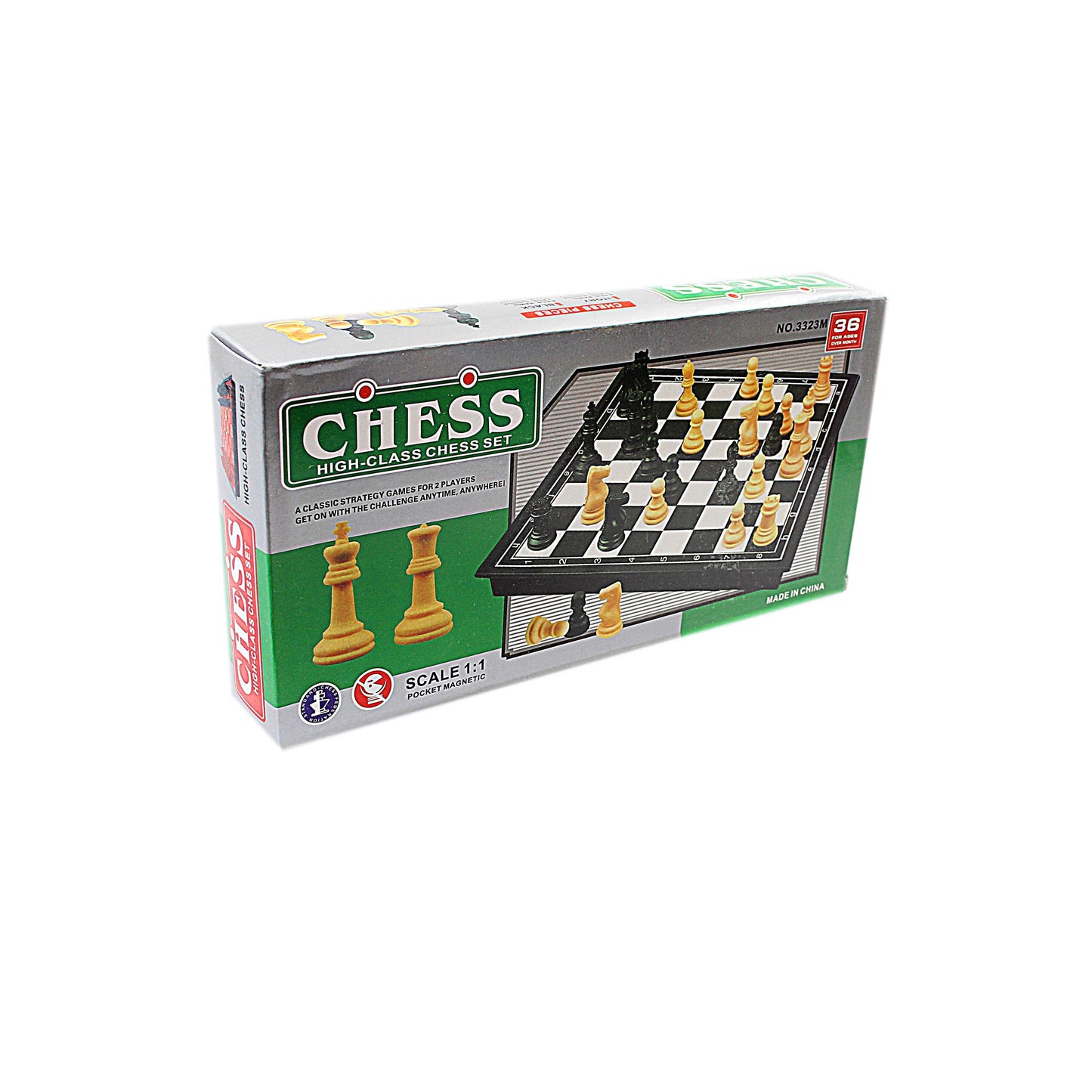 High Class Chess Set Ivory Black 36 Pieces Magnetic Board Meidum 24.7cm x 24.7cm 3835