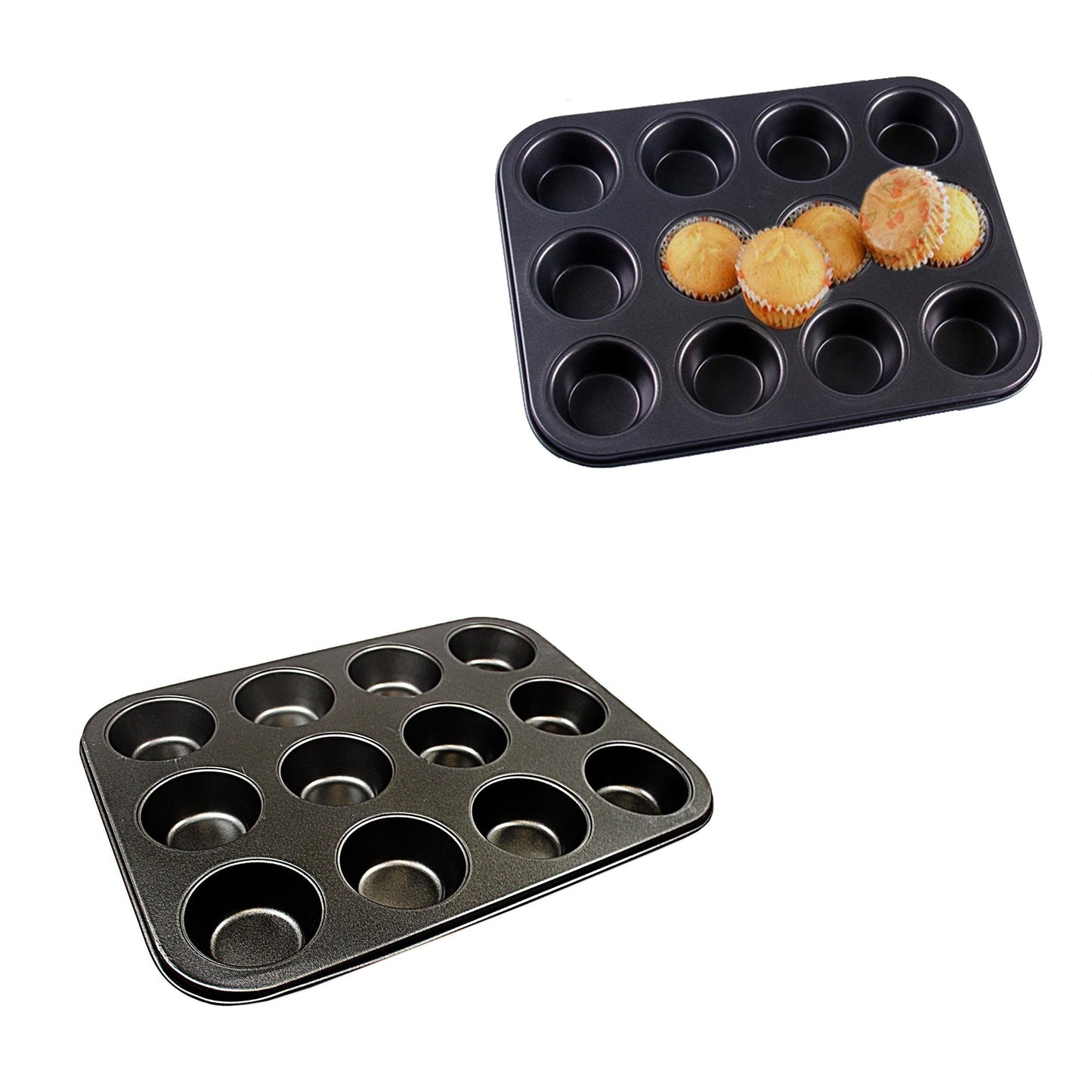 Metal Muffin Cupcake Baking Tray 12 Cups 26 x 35 cm Black 4975 A (Parcel Rate)