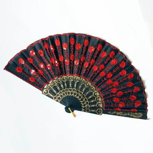 Fancy Mini Chinese Hand Fan Embroidery Sequined Assorted Colours 0917 A yyy