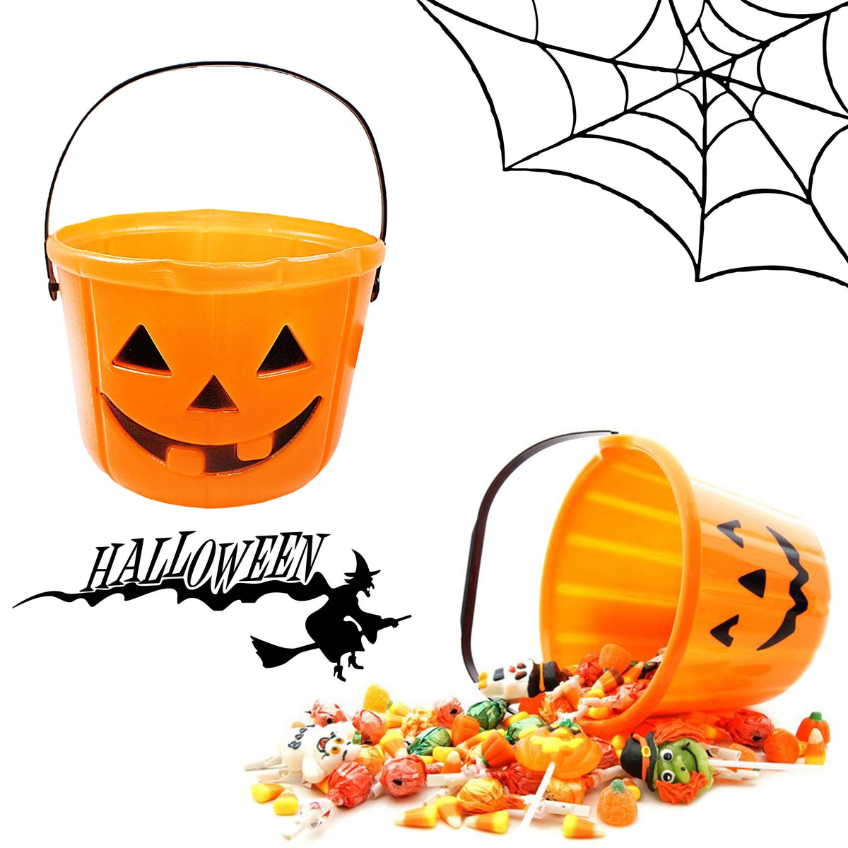 Halloween Orange Trick Or Treat Sweets Candy Bucket Basket with Handle 4637
