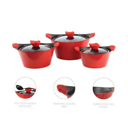 SQ Professional Caia Die Cast Stock Pot Set of 3 Red P97101 / 7423 (Big Parcel Rate)