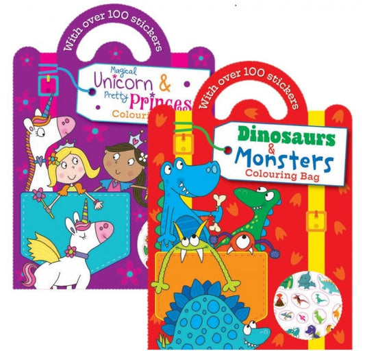 Childrens Fun Activity Colouring Bag With Over 100 Stickers 2 Designs P2595 A (Parcel Rate)