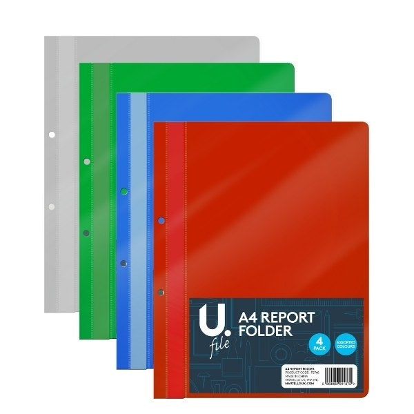 4 Pack Assorted Colour Plastic Report Folder For A4 Documents P2748 (P ...