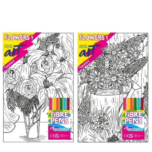 Velvet Poster Art Children's' Fun Colouring with Pens Flowers 1 25 x 38 cm 2 Designs P3022 (Parcel Rate)